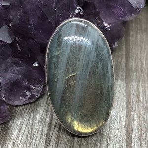 Simple gold flash labradorite sliver stamped ring